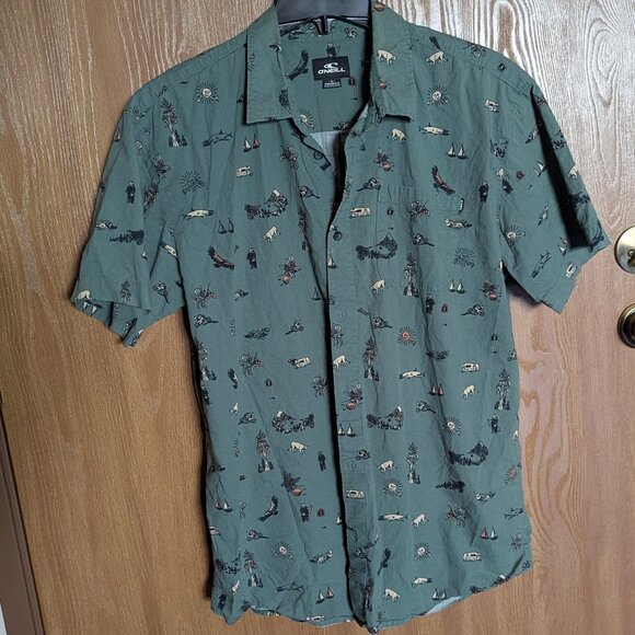 O'Neill Camping Nature Print Collared Short Sleeve, L - Picture 1 of 4